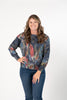 Image of Pure Essence Sparkle Floral Print Boat Neck Long Sleeve Boxy Top - Multicolor