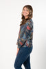 Image of Pure Essence Sparkle Floral Print Boat Neck Long Sleeve Boxy Top - Multicolor