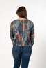 Image of Pure Essence Sparkle Floral Print Boat Neck Long Sleeve Boxy Top - Multicolor