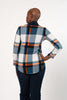 Image of Pure Essence Drawstring Cowl Neck Mixed Media Plaid Tunic - Teal/Pumpkin