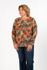 Image of Pure Essence Foliage Print Round Neck Long Sleeve Top - Multicolor