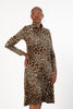 Image of Pure Essence Animal Print Cowl Neck Midi Sweater Knit Dress - Nature Multi