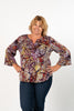 Image of Pure Essence Abstract Dot Print Wide Sleeve Split Neck Top - Multicolor