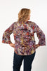 Image of Pure Essence Abstract Dot Print Wide Sleeve Split Neck Top - Multicolor