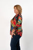 Image of Pure Essence Textured Abstract Print Cinch Sleeve V-Neck Top - Multicolor