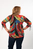 Image of Pure Essence Textured Abstract Print Cinch Sleeve V-Neck Top - Multicolor