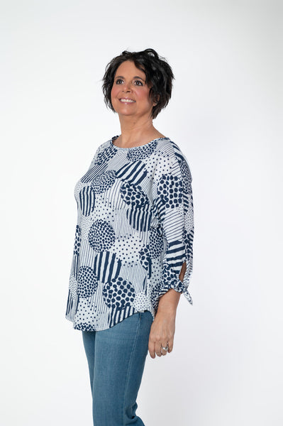 Pure Essence Dot Print Tie Sleeve Tunic - Indigo