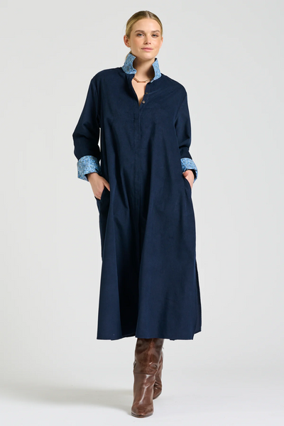 Shirty Amelie Longline Cotton Shirt Dress - French Navy Pincord