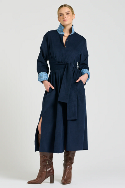 Shirty Amelie Longline Cotton Shirt Dress - French Navy Pincord