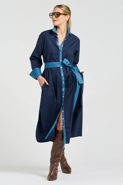 Shirty Pia Longline Cotton Shirt Dress - French Navy/Denim