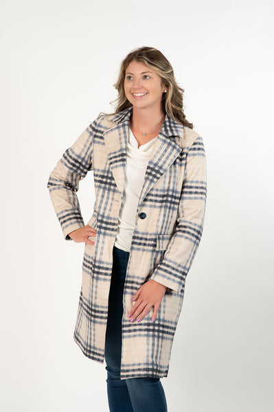 UbU Sueded Knit Walker Coat - Winter Plaid