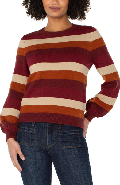 Liverpool Long Sleeve Crew Neck Sweater - Burgundy Multi Stripe