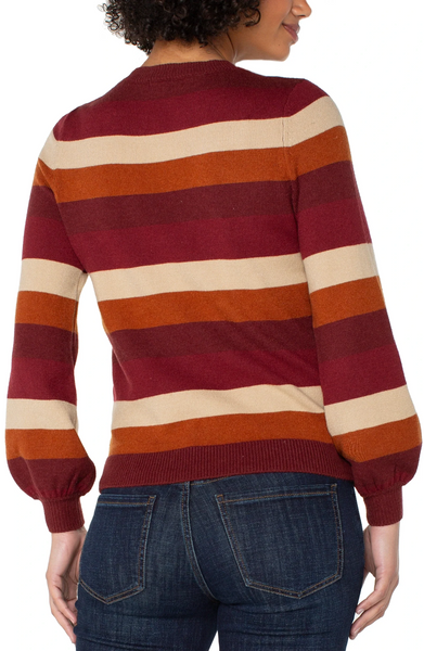 Liverpool Long Sleeve Crew Neck Sweater - Burgundy Multi Stripe