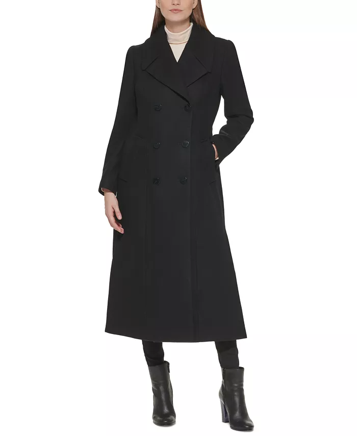 Kenneth Cole Double Breasted Wool Blend Maxi Coat - Black