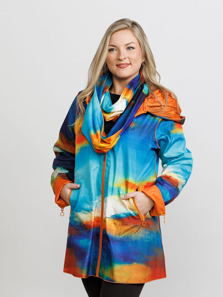 UbU Reversible Hooded Zip Front Parisian Raincoat - Orange/Multicolor *Take an Extra 30% Off*