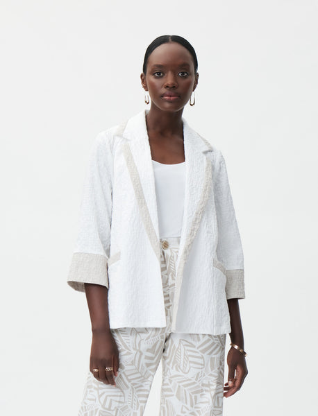 Joseph Ribkoff Contrast Trim Pucker Blazer - White/Moonstone
