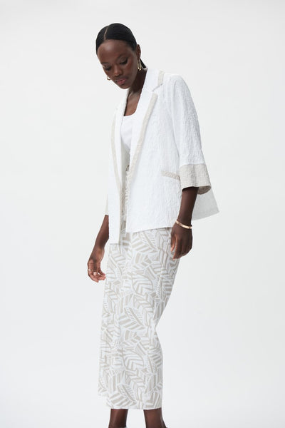 Joseph Ribkoff Contrast Trim Pucker Blazer - White/Moonstone