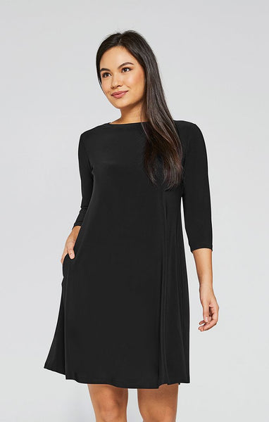 Sympli Trapeze Dress 3/4 Sleeve - Black