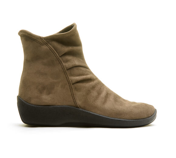 Arcopedico Crinkle Wedge Bootie - Olive Suede