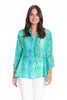 Image of APNY Apparel Abstract Print V-Neck Tassel Detail Top - Blue/Green