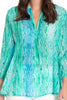 Image of APNY Apparel Abstract Print V-Neck Tassel Detail Top - Blue/Green