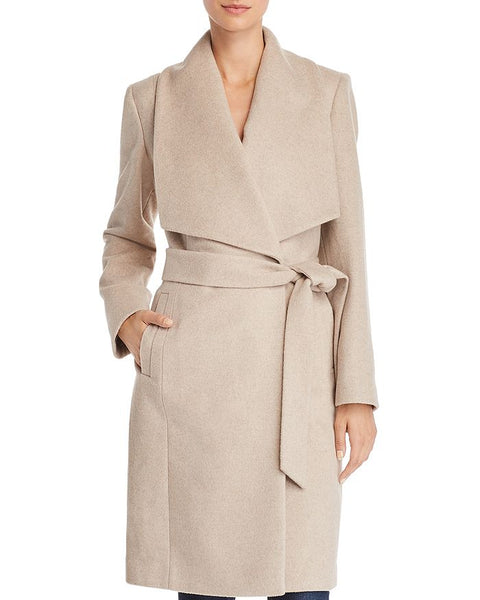 Cole Haan Wide Collar Belted Wool Blend Wrap Coat - Beige *Take an Extra 40% Off*