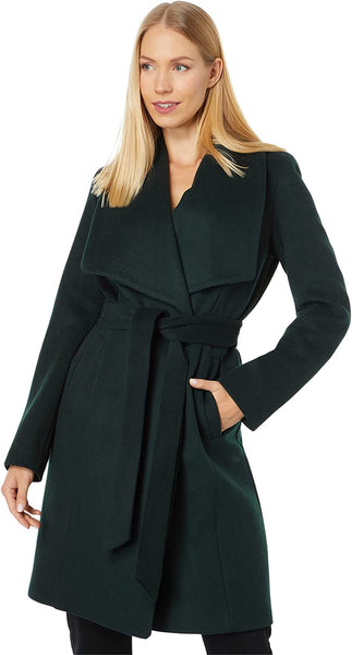 Cole Haan Wide Collar Belted Wool Blend Wrap Coat - Forest *Take an Extra 40% Off*