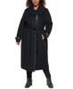 Image of Cole Haan Plus Faux Leather Trim Wool Blend Belted Wrap Coat - Black