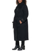 Image of Cole Haan Plus Faux Leather Trim Wool Blend Belted Wrap Coat - Black