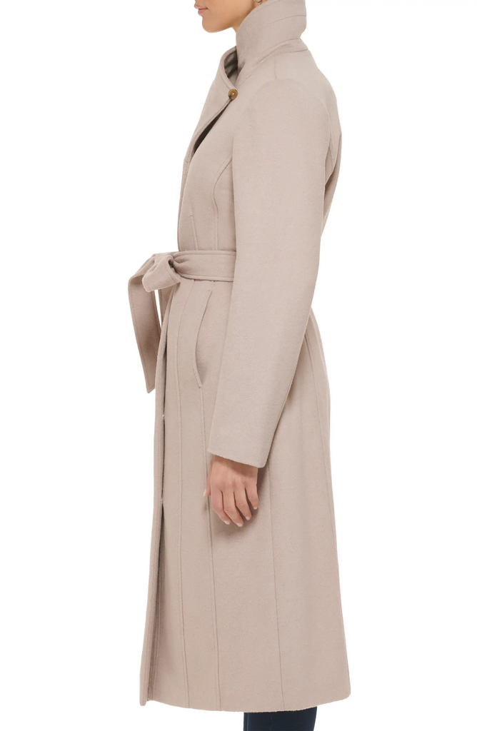 Cole Haan Signature Belted Wool Blend Zip Front Coat Stone Take