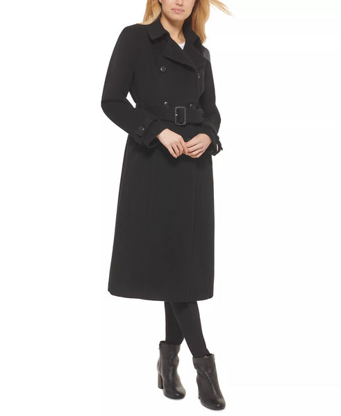 Cole Haan Double Breasted Wool Blend Belted Midi Coat - Black