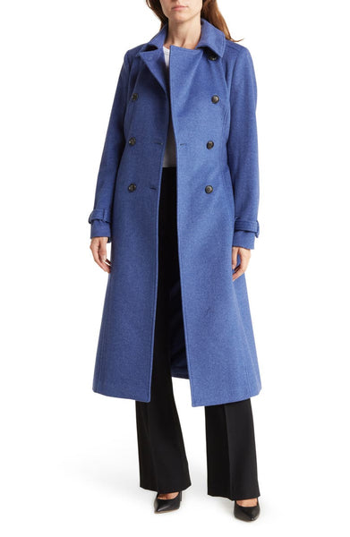 Cole Haan Double Breasted Belted Wool Blend Midi Coat - Denim *Take an Extra 40% Off*