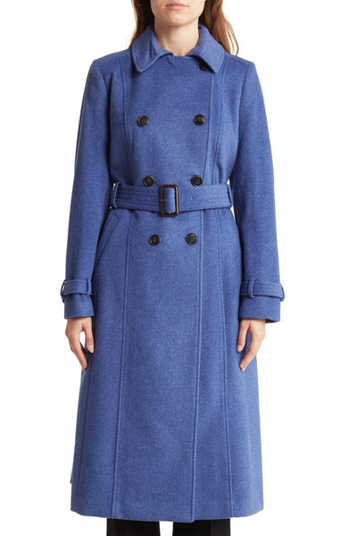 Cole Haan Double Breasted Belted Wool Blend Midi Coat - Denim *Take an Extra 40% Off*