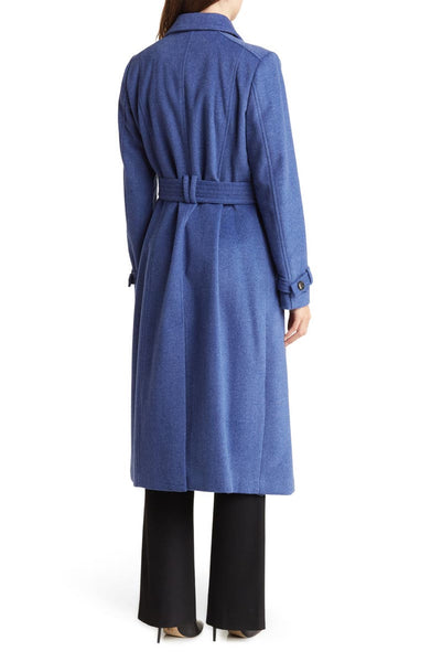 Cole Haan Double Breasted Belted Wool Blend Midi Coat - Denim