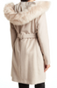 Image of Cole Haan Faux Fur Trim Hooded Wool Blend Coat Plus Size - Bone