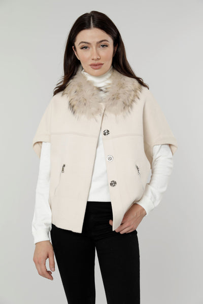 Dolce Cabo Fur Collar Structured Short Sleeve Sweater Jacket - Créme