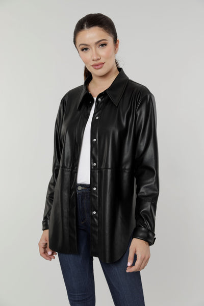 Dolce Cabo Vegan Leather Shirt Jacket - Black