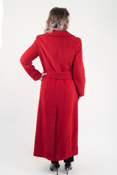 Donatella Wool/Angora Maxi Coat with Detachable Fox Fur Collar - Red