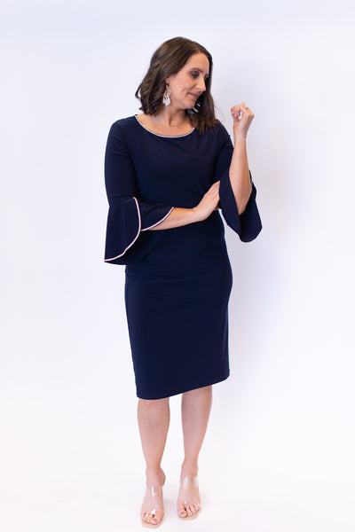 Frank Lyman Rhinestone Bell Sleeve Dress - Midnight