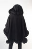 Image of Rippe's Furs Hooded Cashmere Cape with Fox Fur Trim - Black