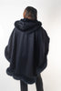 Image of Rippe's Furs Hooded Cashmere Cape with Fox Fur Trim - Navy