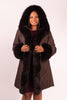 Image of Rippe's Furs Reversible Diamond Sheared Hooded Mink Fur Stroller with Fox Fur Trim - Brown