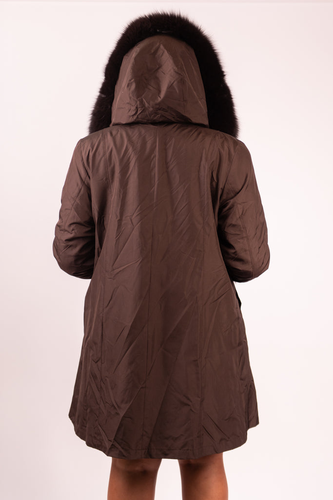 Rippe's Furs Mink Fur Jacket with Detachable Fox Fur Trim Hood - Mahogany