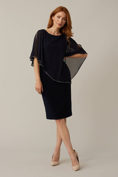 Joseph Ribkoff Rhinestone Trim Overlay Dress - Midnight
