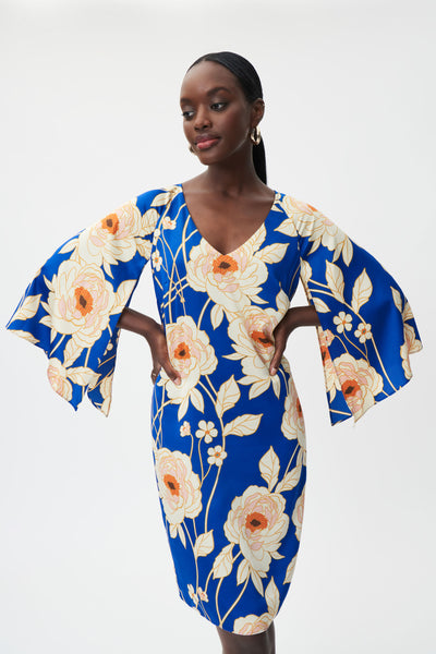 Joseph Ribkoff Large Floral Batwing Dress - Royal/Multi