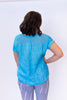 Image of Kaktus Short Sleeve V-Neck Linen Top - Turquoise