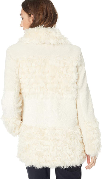 Kensie Faux Fur & Shearling Snap Front Coat - Ivory