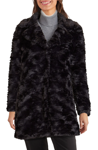 Kenneth Cole Textured Faux Fur Coat Plus Size - Black