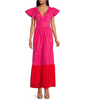 Image of Kensie Color Block Flutter Sleeve Cotton Maxi Dress with Pockets - Pink/Multicolor