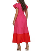 Image of Kensie Color Block Flutter Sleeve Cotton Maxi Dress with Pockets - Pink/Multicolor